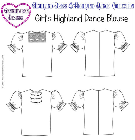 Genniewren 18 Inch Modern Highland Dance Blouse 18" Doll Clothes Pattern Pixie Faire