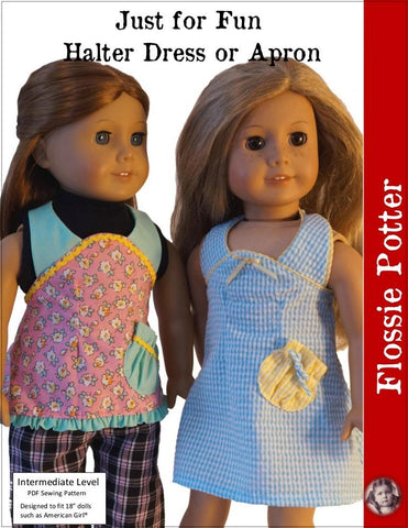 Flossie Potter 18 Inch Historical Just for Fun Halter Dress or Apron 18" Doll Clothes Pixie Faire