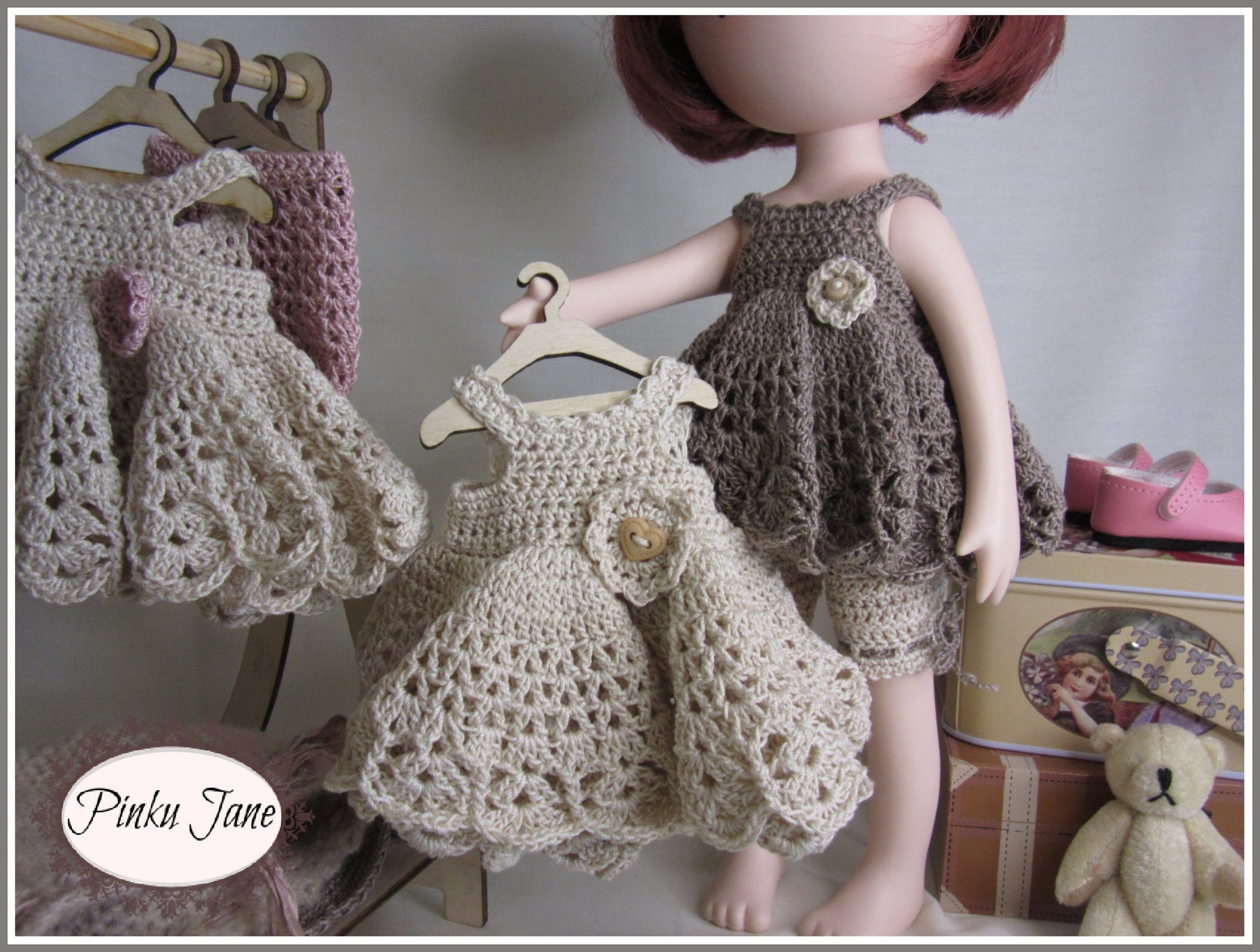 Pinku Jane Gorjuss Ruffles and Frills Mini Dress or Top Crochet Pattern For 12.5" Gorjuss Dolls Pixie Faire