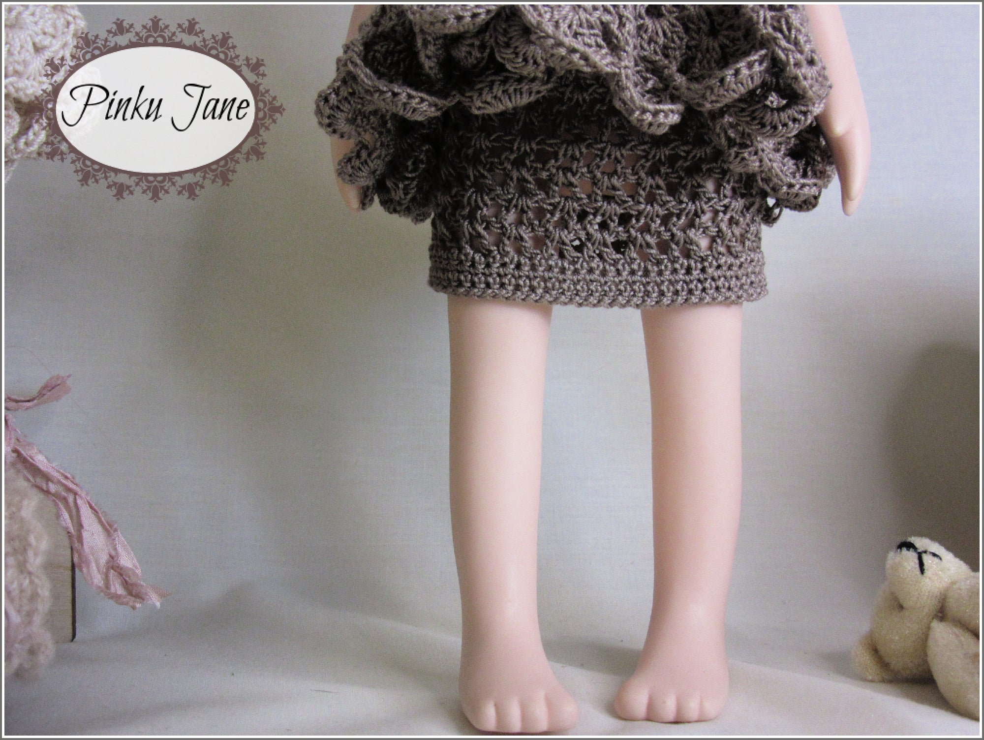 Pinku Jane Ruffles and Frills Mini Dress Doll Clothes Crochet
