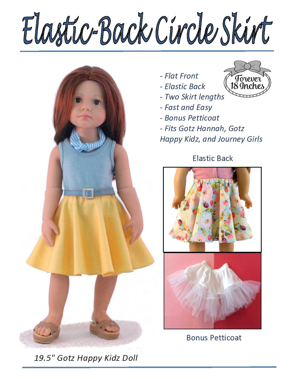 Forever 18 Inches Journey Girl Elastic Back Circle Skirt for 18” Journey Girls and 19” Gotz Dolls Pixie Faire