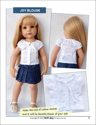 Doll Joy Gotz 19 Inch Joy Blouse Pattern for 19" Gotz Dolls Pixie Faire