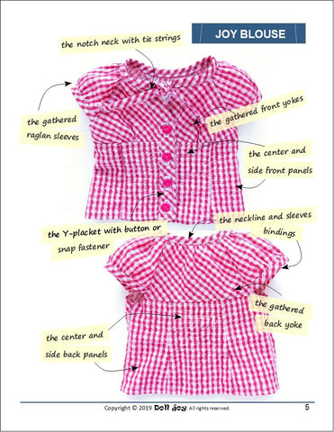 Doll Joy Gotz 19 Inch Joy Blouse Pattern for 19" Gotz Dolls Pixie Faire