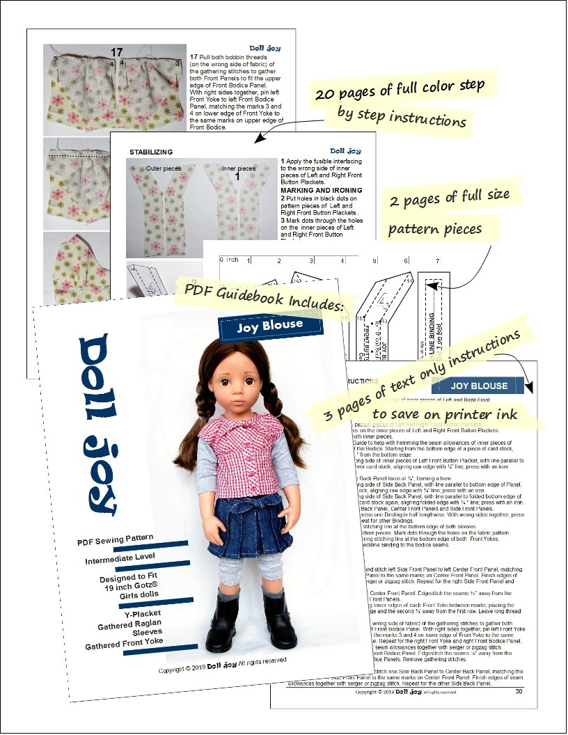 Doll Joy Gotz 19 Inch Joy Blouse Pattern for 19" Gotz Dolls Pixie Faire