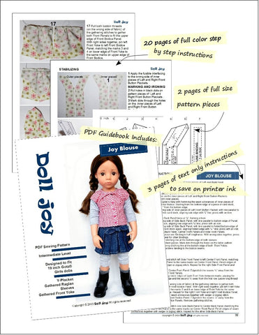 Doll Joy Gotz 19 Inch Joy Blouse Pattern for 19" Gotz Dolls Pixie Faire