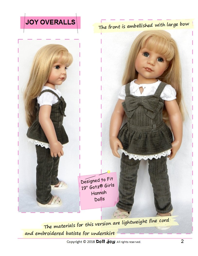Doll Joy Gotz 19 Inch Joy Overalls Pattern for 19" Gotz Dolls Pixie Faire