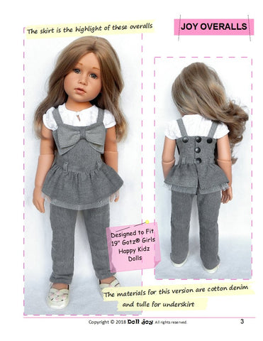 Doll Joy Gotz 19 Inch Joy Overalls Pattern for 19" Gotz Dolls Pixie Faire