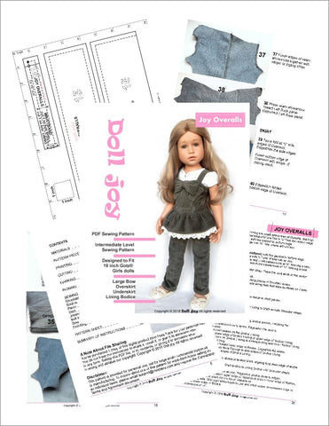 Doll Joy Gotz 19 Inch Joy Overalls Pattern for 19" Gotz Dolls Pixie Faire