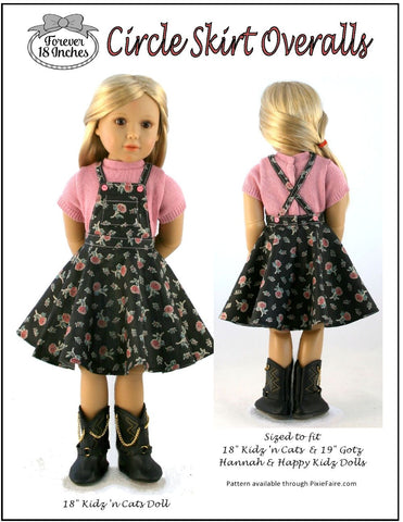 Forever 18 Inches Kidz n Cats Circle Skirt Overalls Pattern for Kidz N Cats and 19" Gotz Dolls Pixie Faire