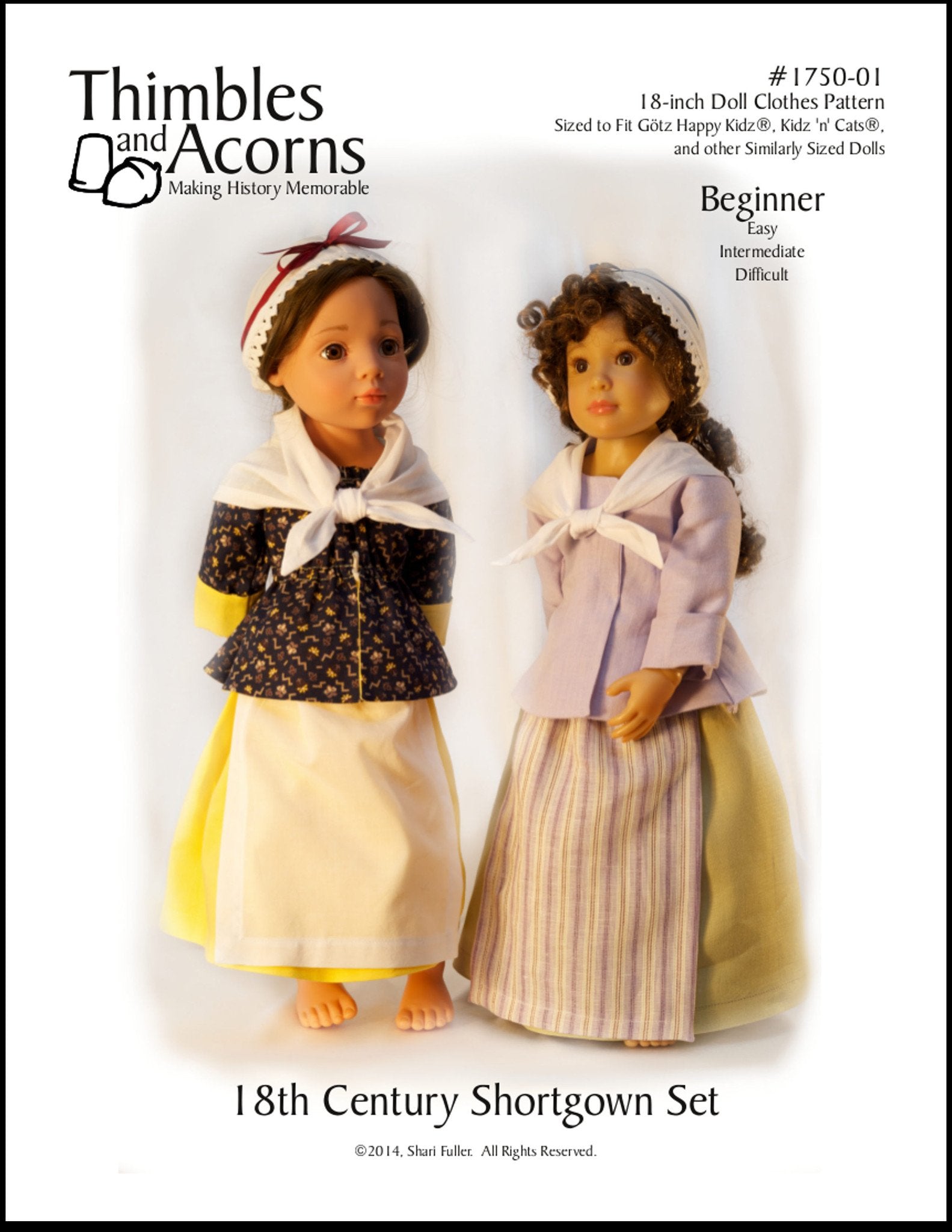 Thimbles and Acorns Kidz n Cats 18th Century Shortgown Set Pattern for Gotz and Kidz n Cats Dolls Pixie Faire