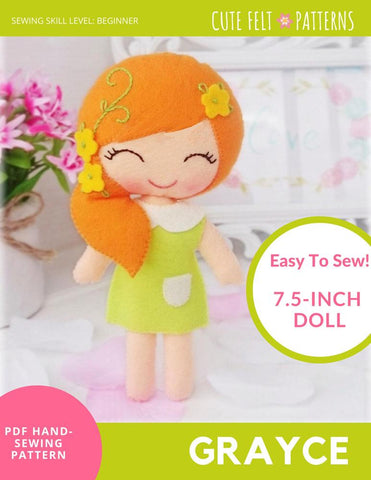 Cute Felt Patterns Hand Sewing Grayce 7.5" Felt Doll Hand Sewing Pattern Pixie Faire