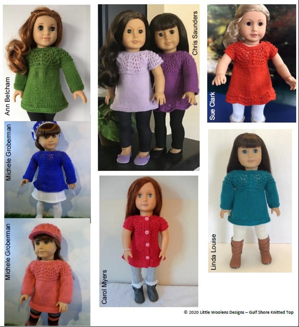 Little Woolens Designs Knitting Gulf Shore Top 18" Doll Clothes Knitting Pattern Pixie Faire