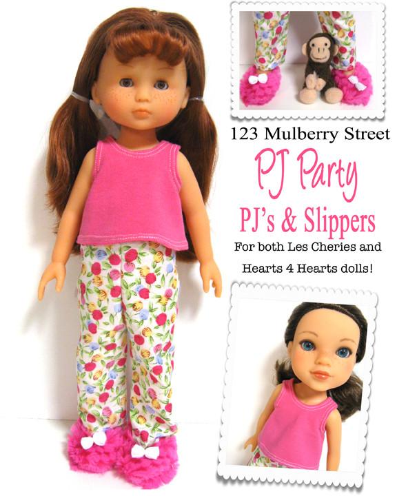 123 Mulberry Street H4H/Les Cheries PJ Party Pattern for Les Cheries and Hearts for Hearts Girls Dolls Pixie Faire