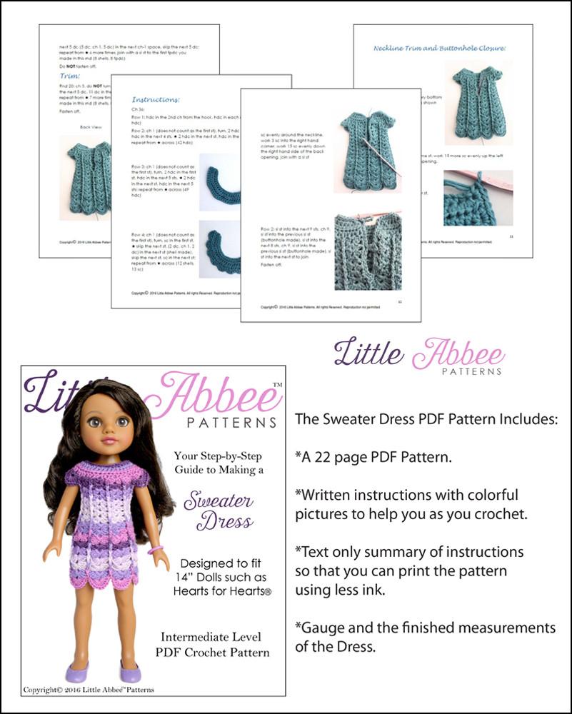 Little Abbee H4H/Les Cheries Sweater Dress Crochet Pattern for Les Cheries and Hearts for Hearts Dolls Pixie Faire