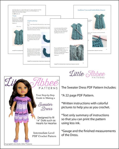 Little Abbee H4H/Les Cheries Sweater Dress Crochet Pattern for Les Cheries and Hearts for Hearts Dolls Pixie Faire