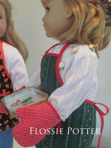 Flossie Potter 18 Inch Modern Holiday Baker Apron and Oven Mitts 18' Doll Clothes Pixie Faire