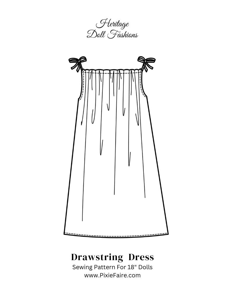 FREE 18 inch doll clothes pattern Drawstring Dress, Heritage Doll Fashions