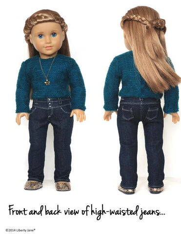 Liberty Jane 18 Inch Modern High-Waisted Jeans 18" Doll Clothes Pattern Pixie Faire