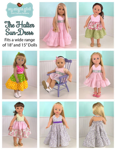 My Angie Girl 18 Inch Modern Halter Sun-Dress 18" Doll Clothes Pattern Pixie Faire