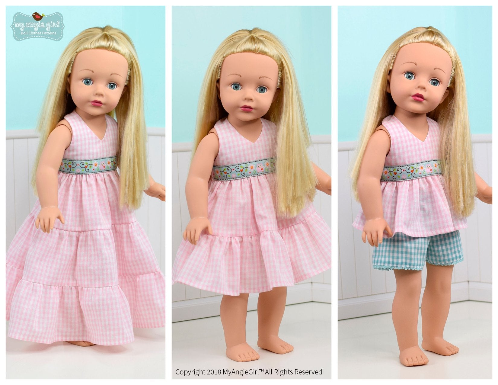 My Angie Girl 18 Inch Modern Halter Sun-Dress 18" Doll Clothes Pattern Pixie Faire