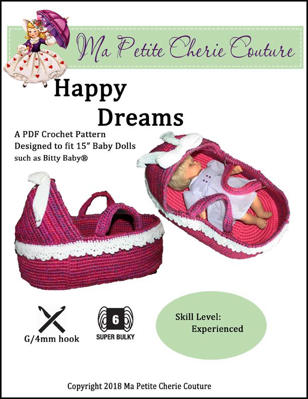 Mon Petite Cherie Couture Bitty Baby/Twin Happy Dreams Bassinet 15" Baby Doll Accessory Crochet Pattern Pixie Faire