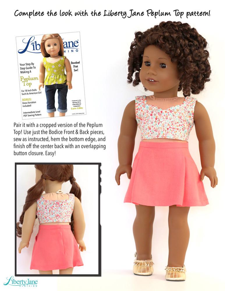 Liberty Jane 18 Inch Modern Harper Skirt 18" Doll Clothes Pattern Pixie Faire