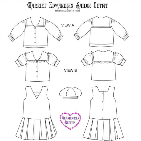 Genniewren 18 inch Historical Harriet - Edwardian Style Sailor Outfit 18" Doll Clothes Pattern Pixie Faire