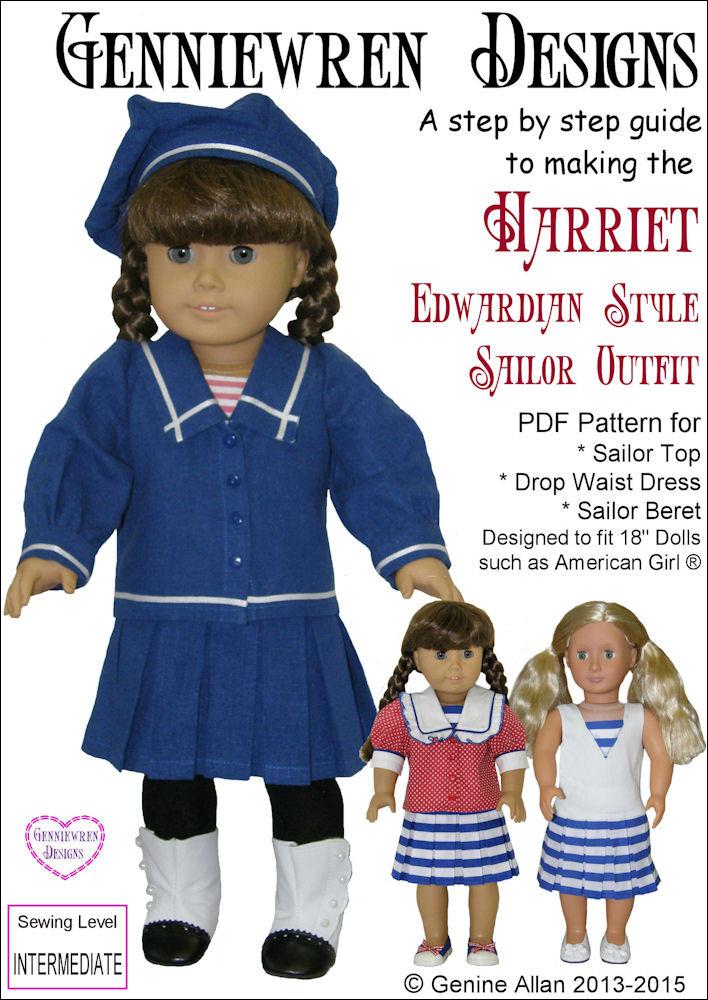 Genniewren 18 inch Historical Harriet - Edwardian Style Sailor Outfit 18" Doll Clothes Pattern Pixie Faire