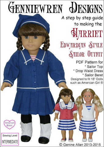 Genniewren 18 inch Historical Harriet - Edwardian Style Sailor Outfit 18" Doll Clothes Pattern Pixie Faire