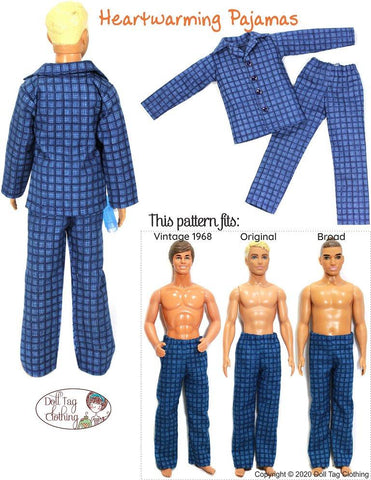 Doll Tag Clothing Barbie Heartwarming Pajamas PDF Pattern for 12 inch Fashion Dolls Pixie Faire