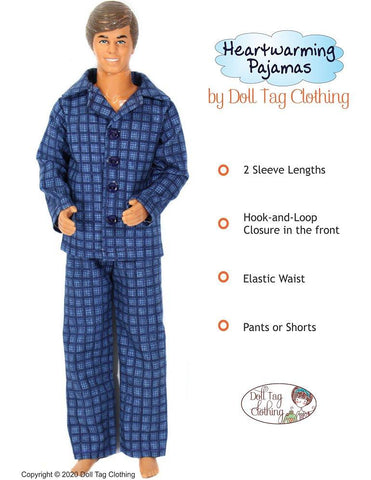 Doll Tag Clothing Barbie Heartwarming Pajamas PDF Pattern for 12 inch Fashion Dolls Pixie Faire