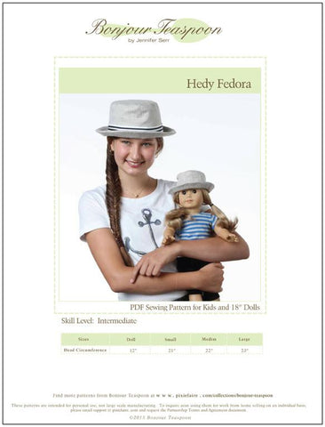 Bonjour Teaspoon 18 Inch Modern Hedy Fedora for Kids & 18" Dolls Pattern Bundle Pixie Faire