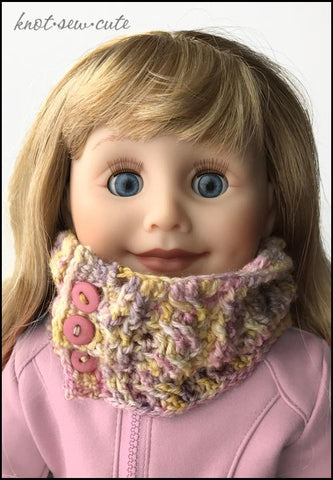 Knot-Sew-Cute Crochet Cabled Cowl 18" Doll Crochet Pattern Pixie Faire