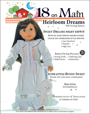 18 On Main 18 Inch Modern Heirloom Dreams 18" Doll Clothes Pattern Pixie Faire