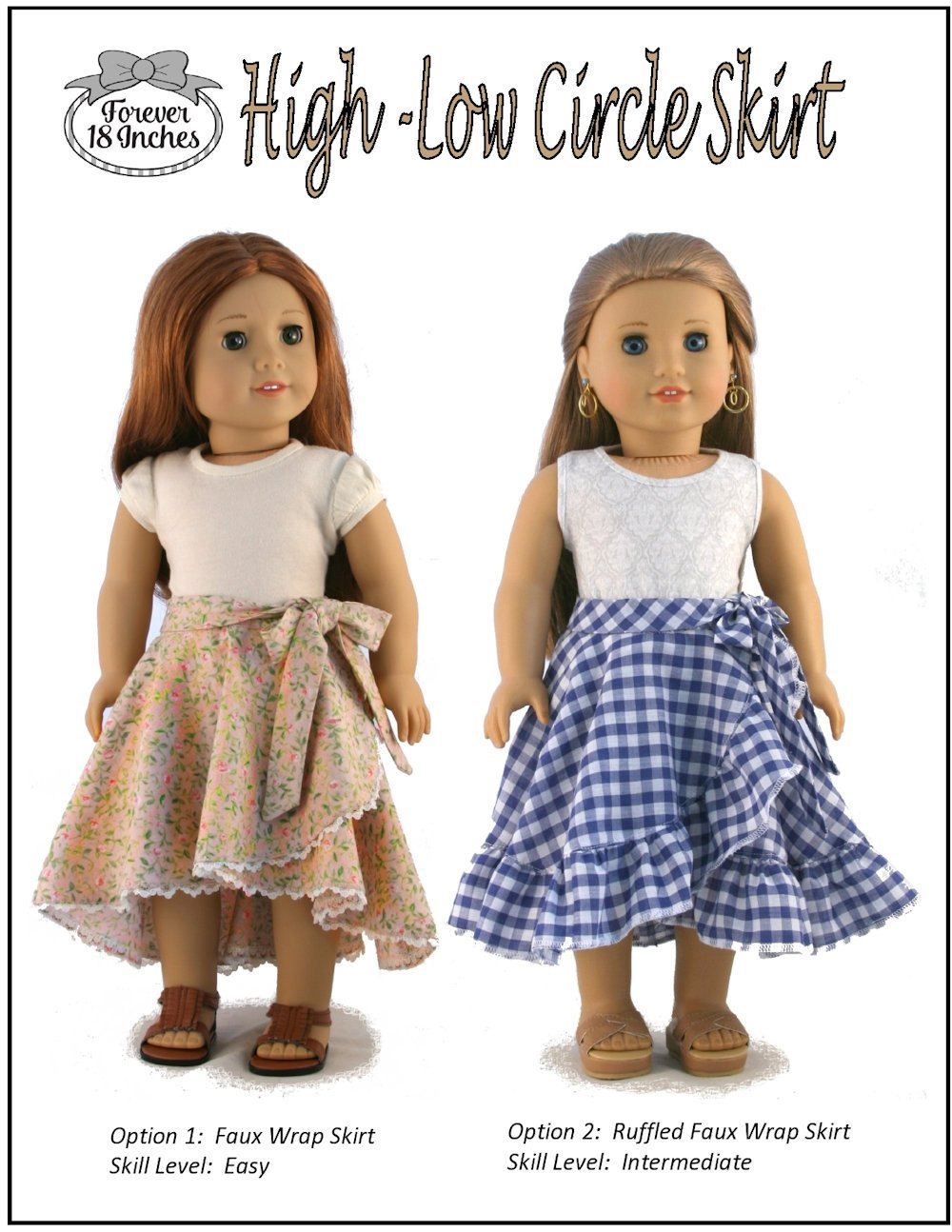 Forever 18 Inches Hi-Low Circle Skirt Doll Clothes Pattern 18 inch American  Girl Dolls