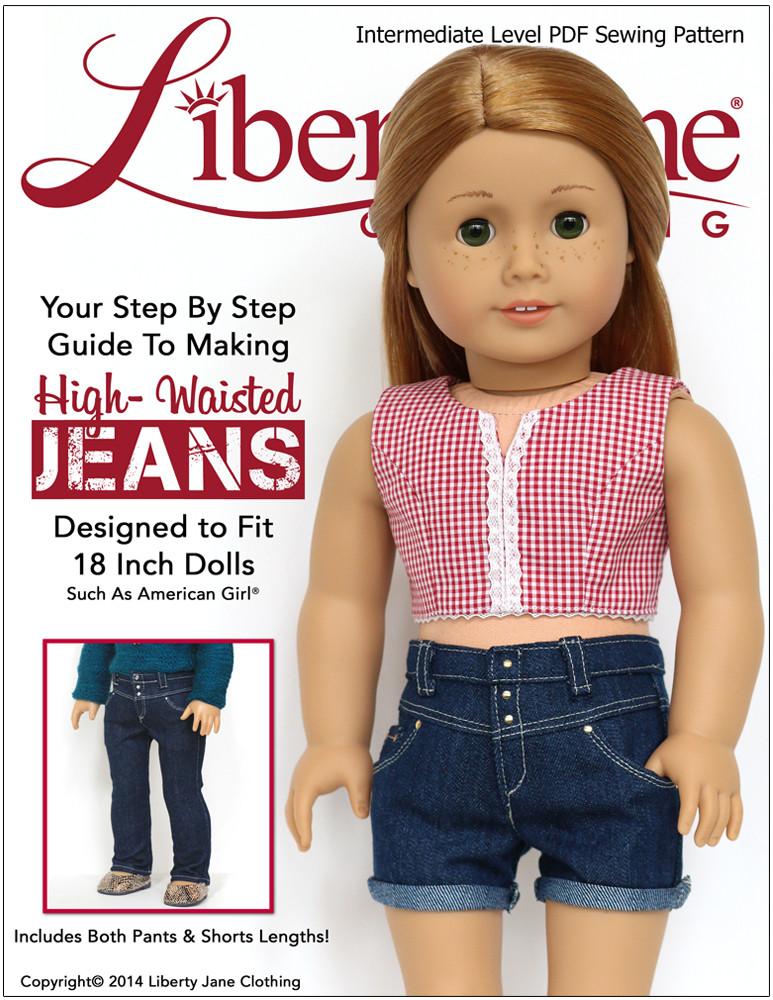 Liberty Jane 18 Inch Modern High-Waisted Jeans 18" Doll Clothes Pattern Pixie Faire