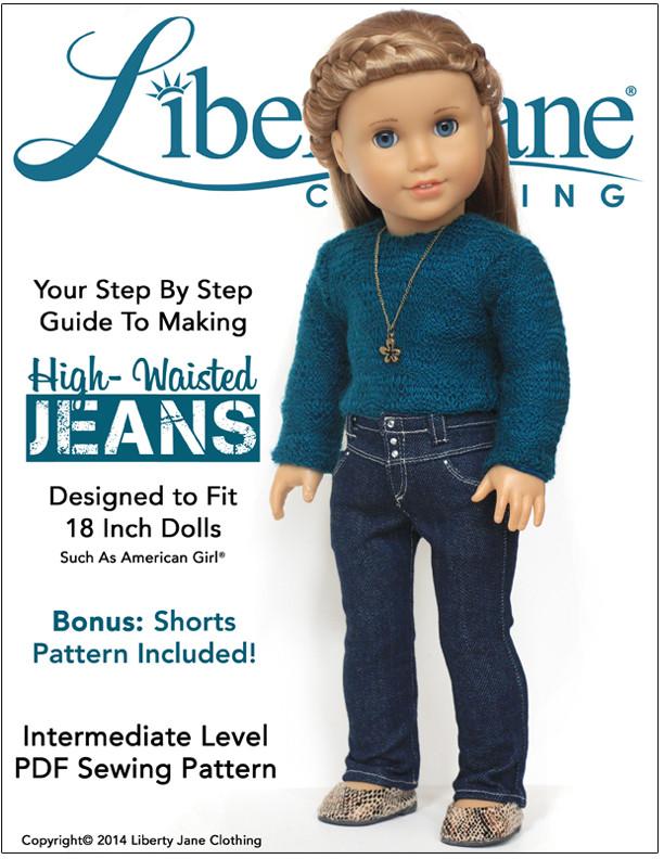 Liberty Jane 18 Inch Modern High-Waisted Jeans 18" Doll Clothes Pattern Pixie Faire