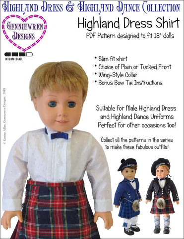 Genniewren 18 Inch Modern Highland Dress Shirt 18" Doll Clothes Pattern Pixie Faire