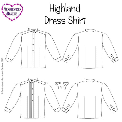 Genniewren 18 Inch Modern Highland Dress Shirt 18" Doll Clothes Pattern Pixie Faire