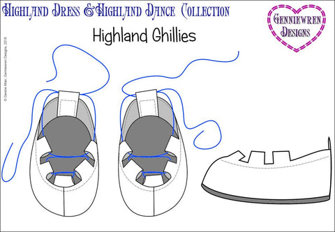Genniewren 18 Inch Modern Highland Ghillies 18" Doll Clothes Pattern Pixie Faire