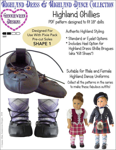 Genniewren 18 Inch Modern Highland Ghillies 18" Doll Clothes Pattern Pixie Faire