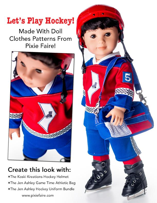 Jen Ashley Doll Designs 18 Inch Modern Lighting Lamps Hockey Uniform 18" Doll Clothes Pattern Pixie Faire