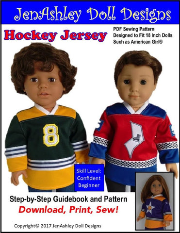 Jen Ashley Doll Designs 18 Inch Modern Hockey Jersey 18" Doll Clothes Pattern Pixie Faire