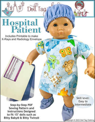 Doll Tag Clothing Bitty Baby/Twin Hospital Patient Pattern for 15 Inch Baby Dolls such as Bitty Baby® Pixie Faire