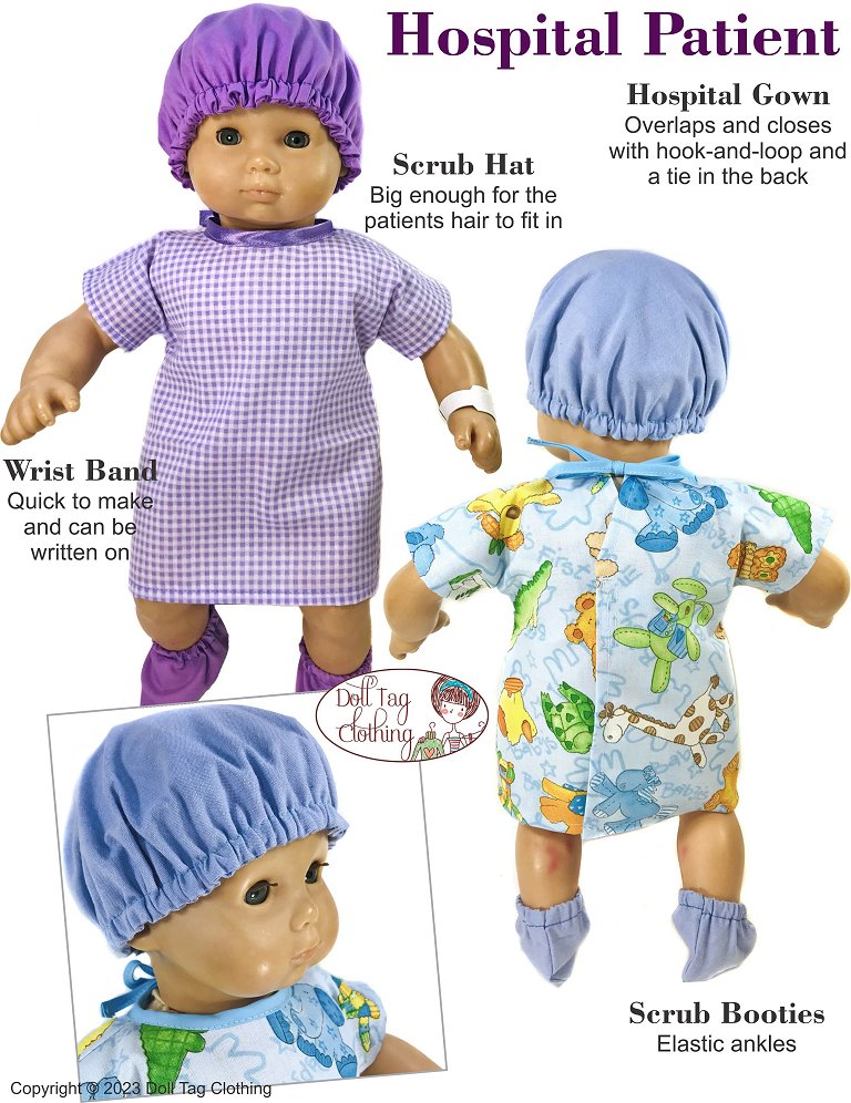 Doll Tag Clothing Bitty Baby/Twin Hospital Patient Pattern for 15 Inch Baby Dolls such as Bitty Baby® Pixie Faire