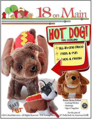 18 On Main 18 Inch Modern Hot Dog! Pet Costume 18" Doll Accessory Pattern Pixie Faire