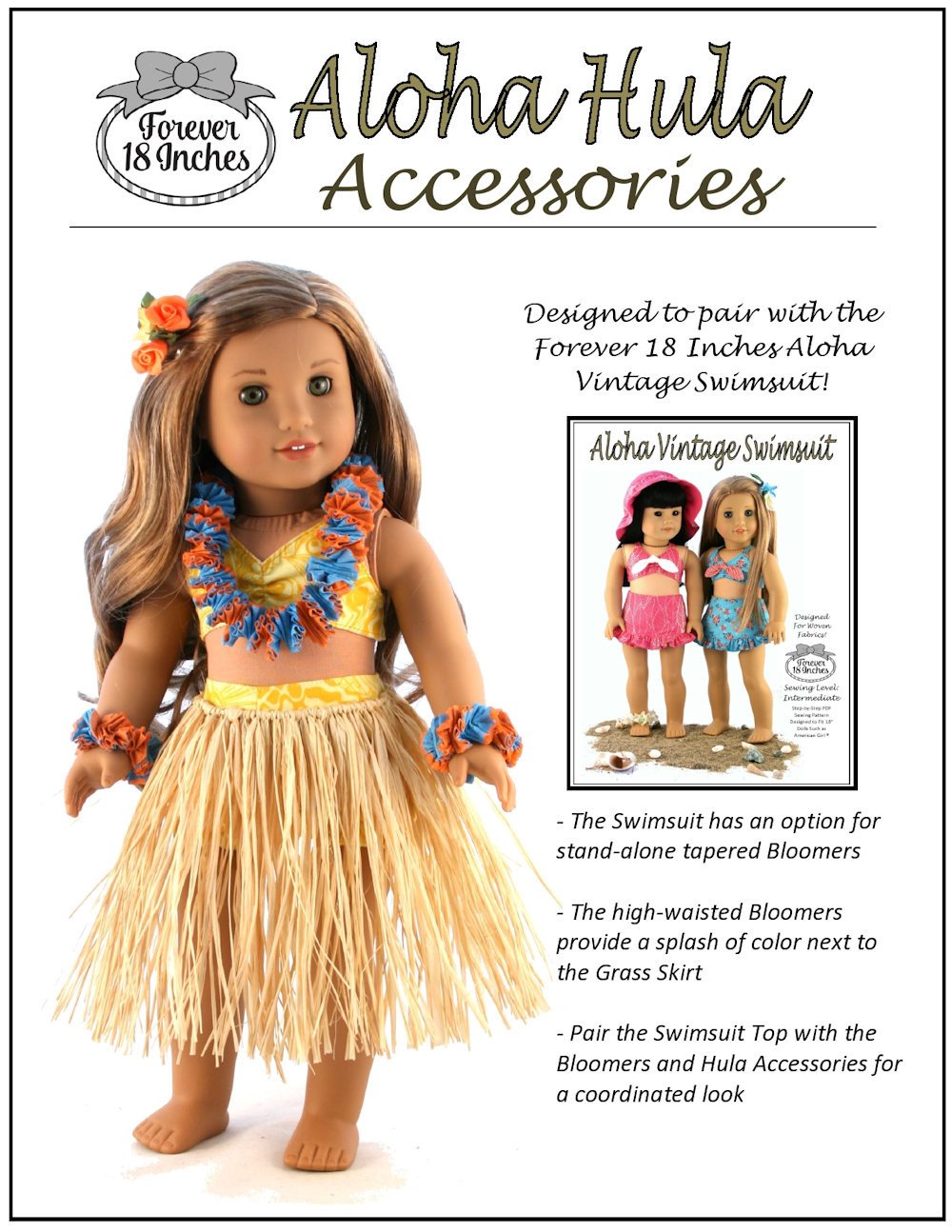 Forever 18 Inches 18 Inch Modern Aloha Hula Accessories 18" Doll Accessory Pattern Pixie Faire