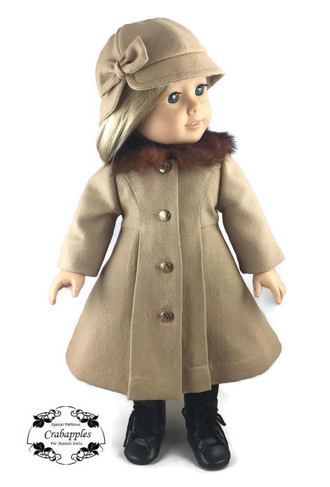 Crabapples 18 Inch Modern Classic Coat and Hat 18" Doll Clothes Pattern Pixie Faire