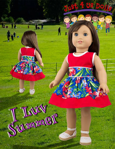 Just 4 Us Dolls 18 Inch Modern I Luv Summer 18" Doll Clothes Pattern Pixie Faire