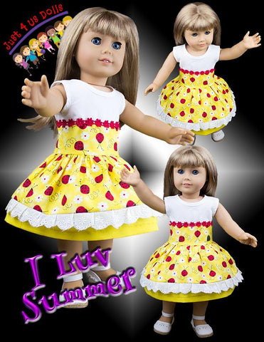 Just 4 Us Dolls 18 Inch Modern I Luv Summer 18" Doll Clothes Pattern Pixie Faire